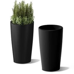 SnugNiture 22-Inch Modern Outdoor Planters, Set of 2, Large Matte Frosted Design for Indoor & Outdoor Use, Weather-Resistant, Black