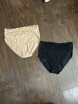 Soma High Leg High Rise Lace Trim Brief Panties Beige/Black L 2-Pack