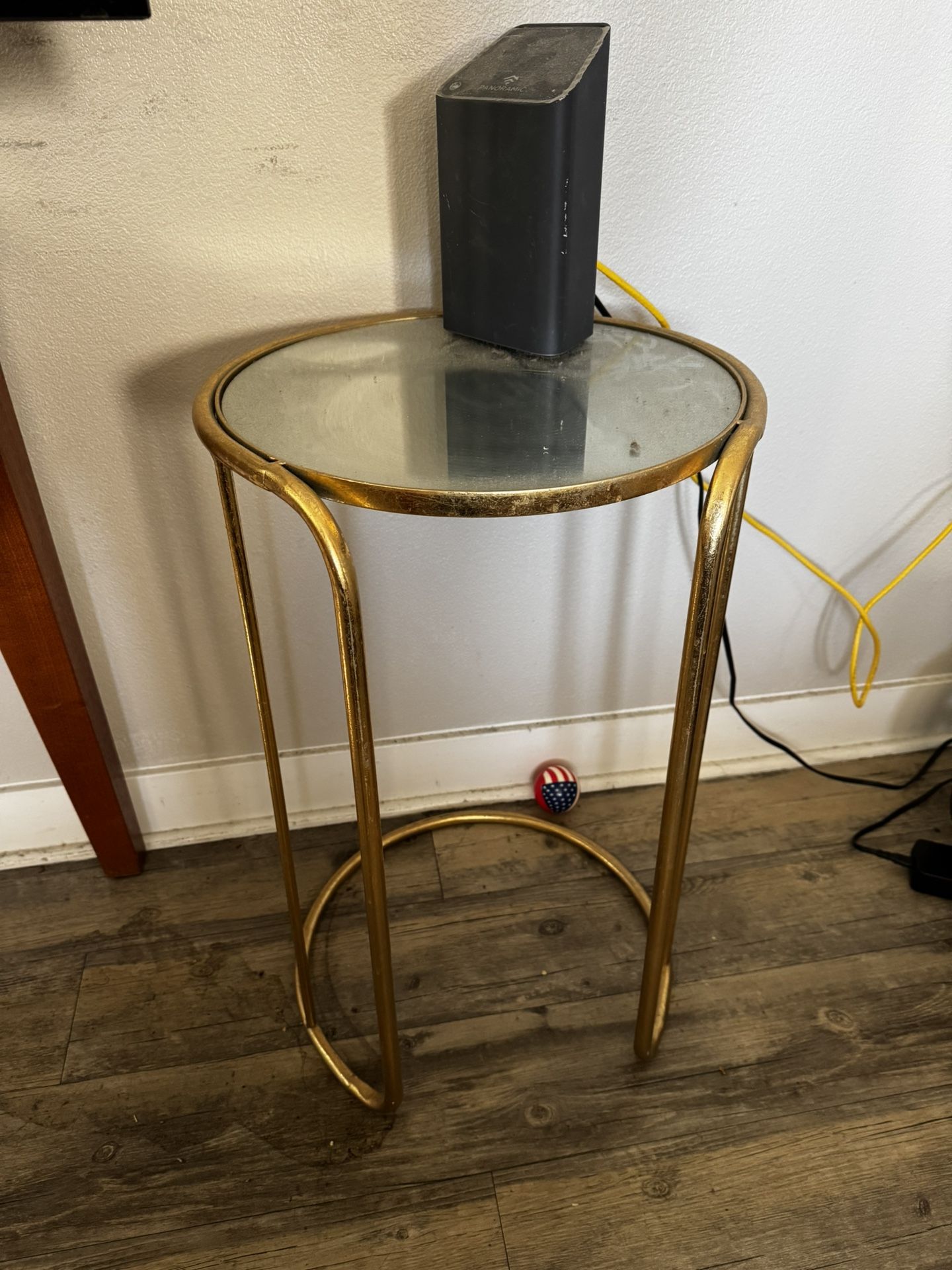 Gold Metal & Glass Round Side Table / Plant Stand