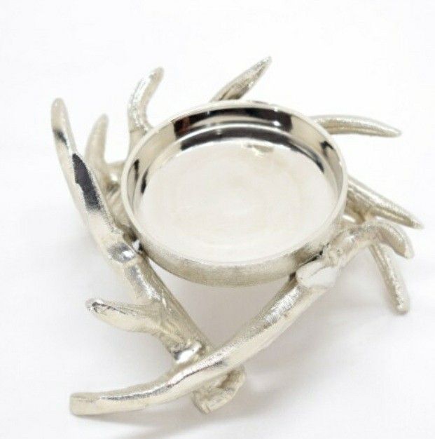 HD Designs Holiday Antler Fall / Winter Pillar Silver Candle HOLDER
