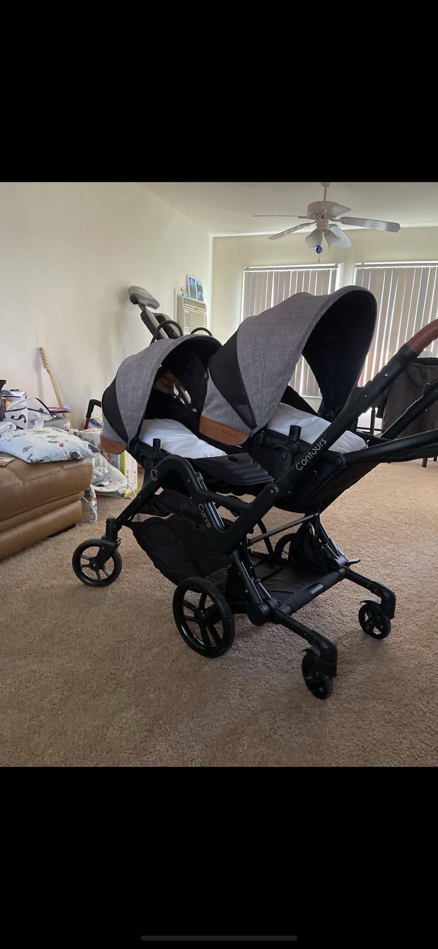 Contours Curve V2 Double Tandem Stroller, Black Herringbone, Unisex