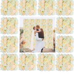 MODFUNS 12 Packs Floral Wall Backdrop Panels Champagne Silk Floral Wall Panels 3.75x5ft 3D Flower Wall Background Romantic Flower Panels for Backdrop 