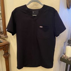 FIGS Men Black Technical Collection V-Neck Scrub Shirt Size Small