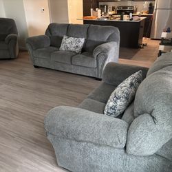 Modern Gray Sofa + Loveseat + Rocking Chair Set 