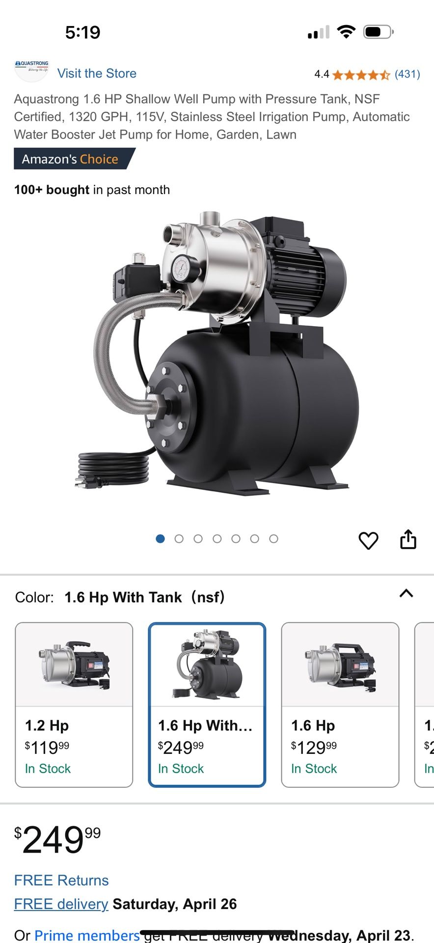 Well Pump With Pressure Tank