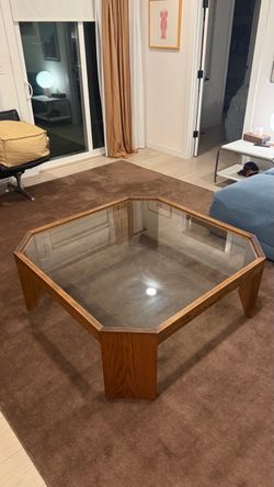 Octagonal Glass Oak Coffee Table