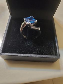 Silver Ring with Blue Square Stone