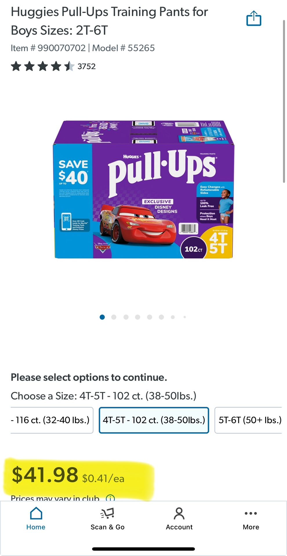 98 Count Pull-Ups 4T/5T + Free Diaper Bag 