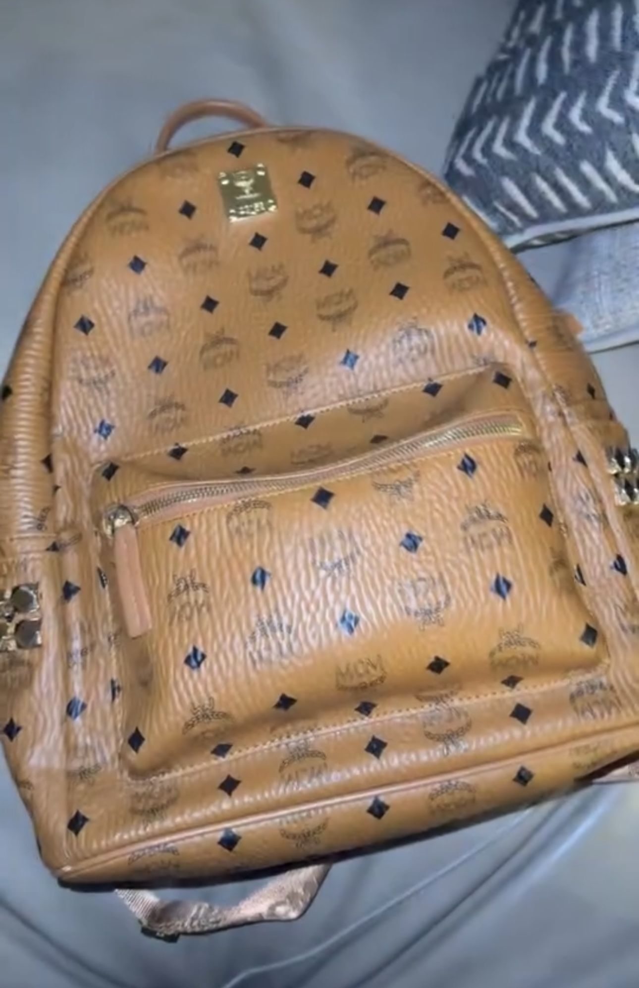 MCM Cognac Stark Studded Medium Backpack
