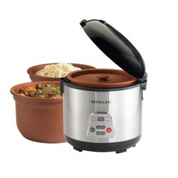 8 Cup/4 qt. 2-in-1 Stainless Steel Rice N' Slow Cooker in Clay Pot