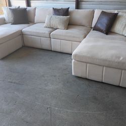 Beautiful Beige Fabric 6-piece Modern Modular Sectional Sofa