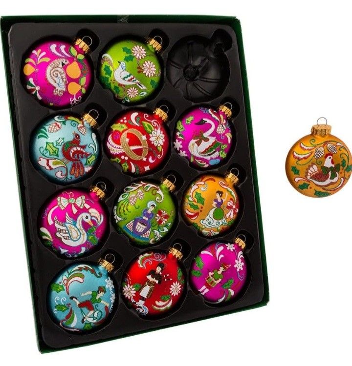 Kurt Adler 12 Days of Christmas Glass Ornament (Set of 12), 65mm