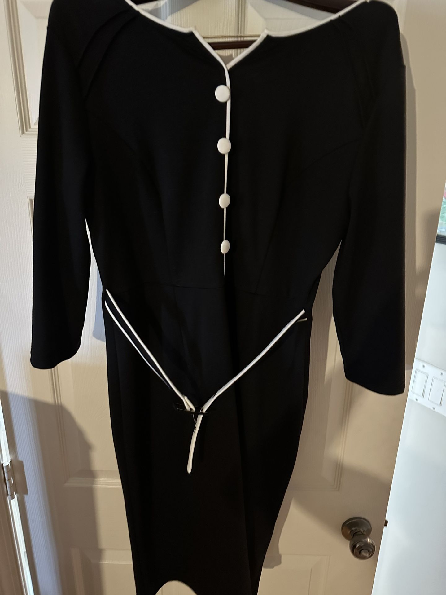 Vfshow Black & White Vintage Pencil Dress with Belt – XL