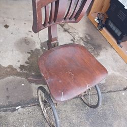 Antique Wooden Roll Around Chair Stool
