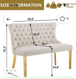 Tufted Velvet Settee Bench with Gold Legs