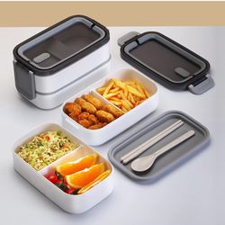 Double-layer Bento Box, Lunch Container with Cutlery