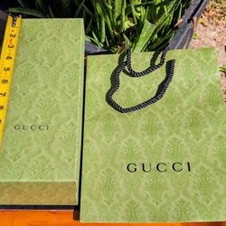 Gucci (empty) Green Embossed Shoe Box + Ppr Shopping Bag, Ribbon & COA