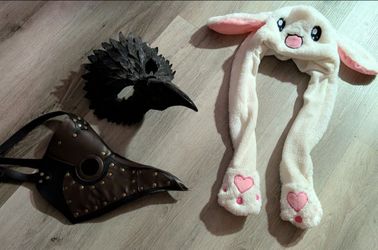Items of whimsy! Masks & ear popping hat!