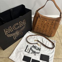 Authentic MCM Leather Cognac Shoulder Or Cross Body Bag!Never Used 