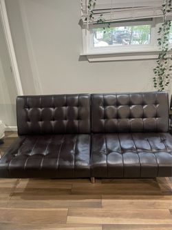 Tufted  Faux Leather Convertible Futon