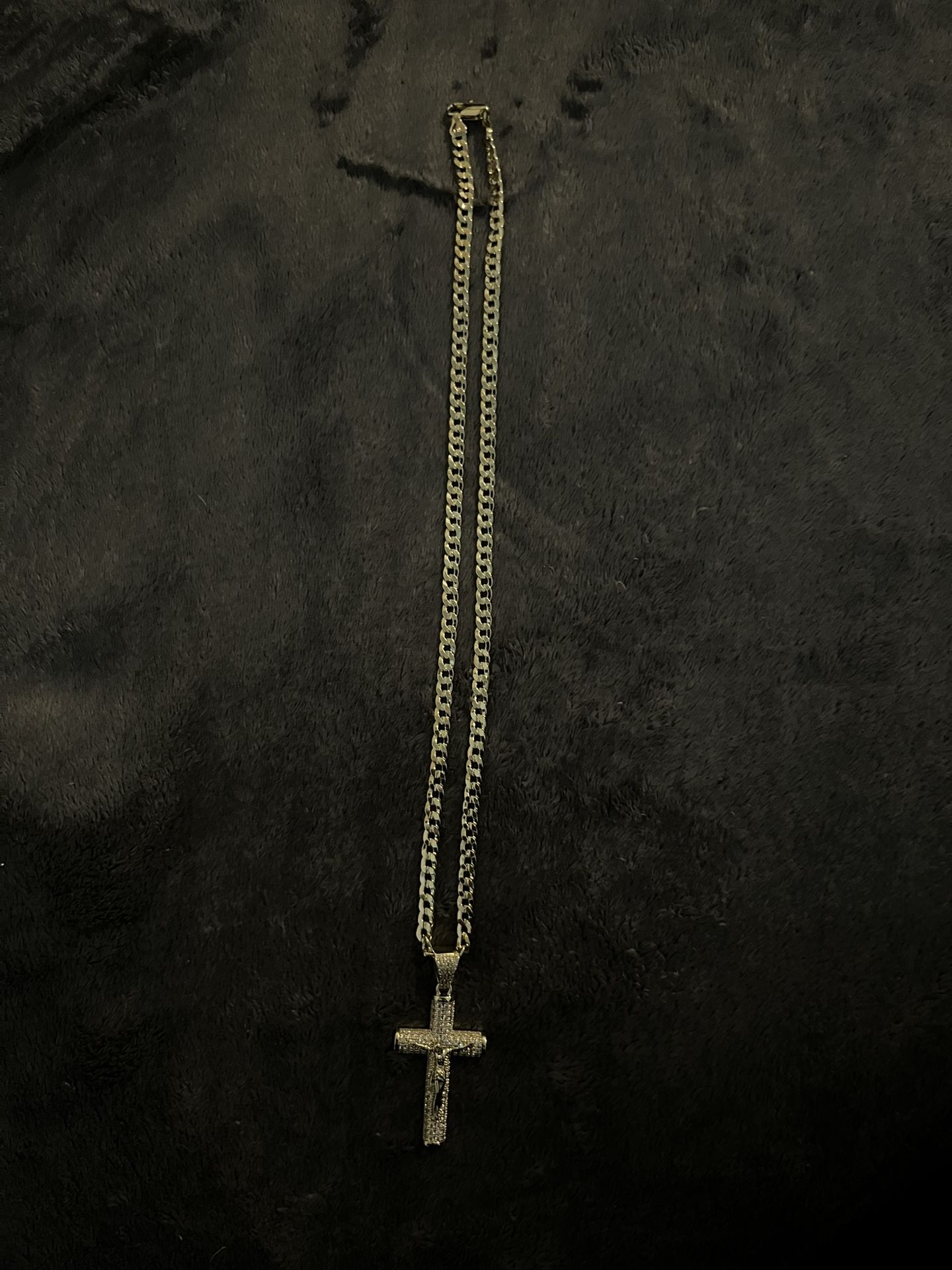 14k Real Gold-Plated Concave Chain With Cross And Bracelet