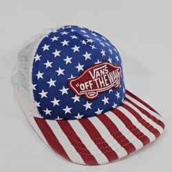 Vans "Off The Wall" Trucker Hat USA Stars & Stripes Mesh Adjustable Cap