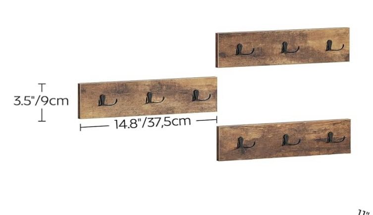 3 Wall Mounted Coat Rack, Entryway Hanging , Metal Wood Rack with 3 hooks of 3