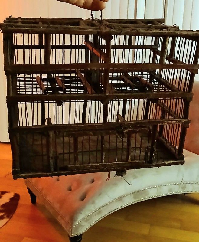 Antique coal mine canary holder birdcage