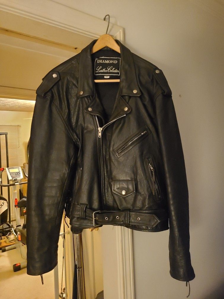 Size 48 Diamond Leather Motorcycle Jacket