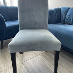 Light Blue Velvet Sturdy cushioned comfortable Chair with Wood Legs