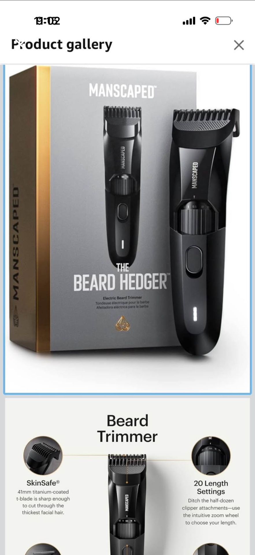 MANSCAPED The Beard Hedger Premium Men's Beard Trimmer, 20 Length Adjustable Blade Wheel, Stainles