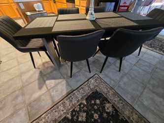 6 person gray dinning table and chairs
