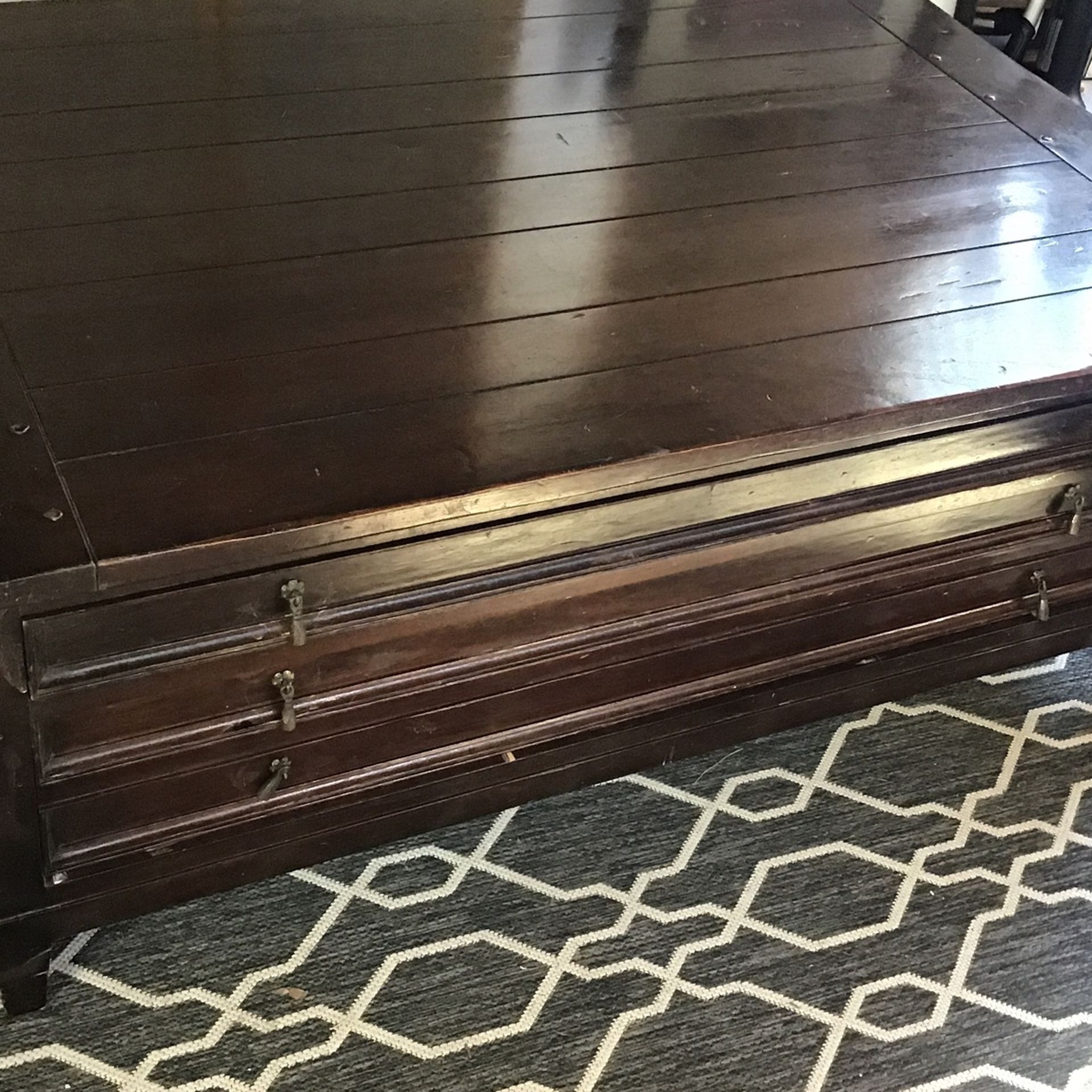 Large Beautiful South Cone Peru Coffee Table Old Style Real Wood 4 By 3 Large Art Drawer