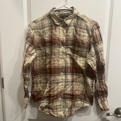 LRL Ralph Lauren Shirt Womens L Plaid Linen Button Up Long Sleeve Collared. 