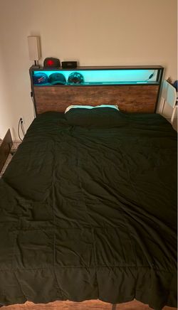 Bed Frame with LED Headboard and Storage Shelf and drawers