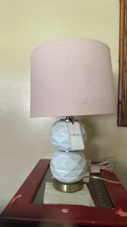 J. Hunt & Co. white ceramic lamp with pink shade