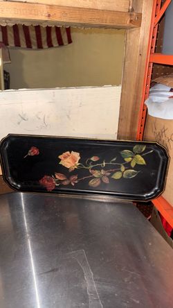 Black Floral Decorative Metal Tray