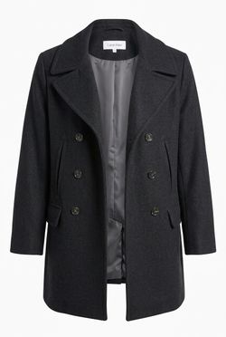 Calvin Klein Peacoat Wool Blend Double Breasted Black Size 16