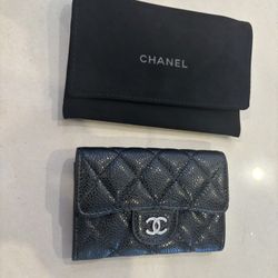 Chanel Classic Card Holder Wallet Black Caviar Silver Hardware