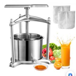 VEVOR Fruit Wine Press, 1.6 Gallon/6L, 2 Stainless Steel Barrels, Manual Juice Maker, Cider Apple Grape Tincture Vegetables Honey Olive Oil Making Pre