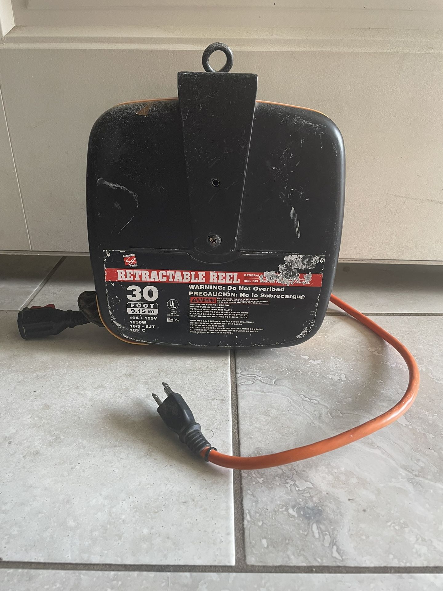 Used Commercial Electric 30' Heavy-Duty Retractable Cord Reel