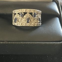 Sterling Genuine Sapphire & Diamond Ring