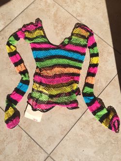 Rainbow fishnet shirt / top