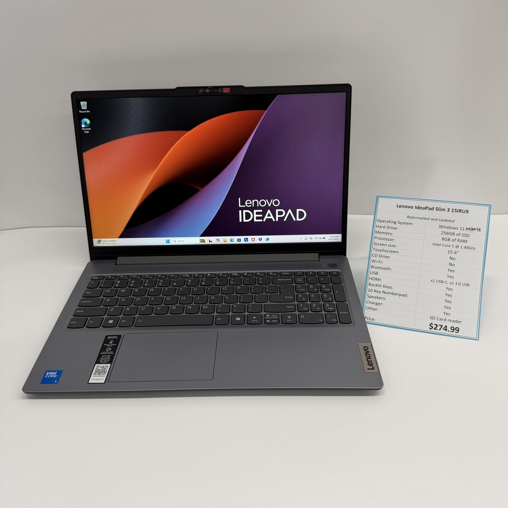 15.6” Lenovo IdeaPad Slim 3i Laptop