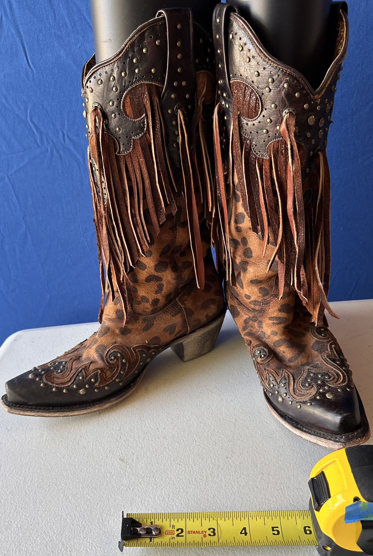 Corral CAPRINO Goat Leather/Suede Leather Boots w/ fringe. US Women’s Size 8.5M [Lightly Used]
