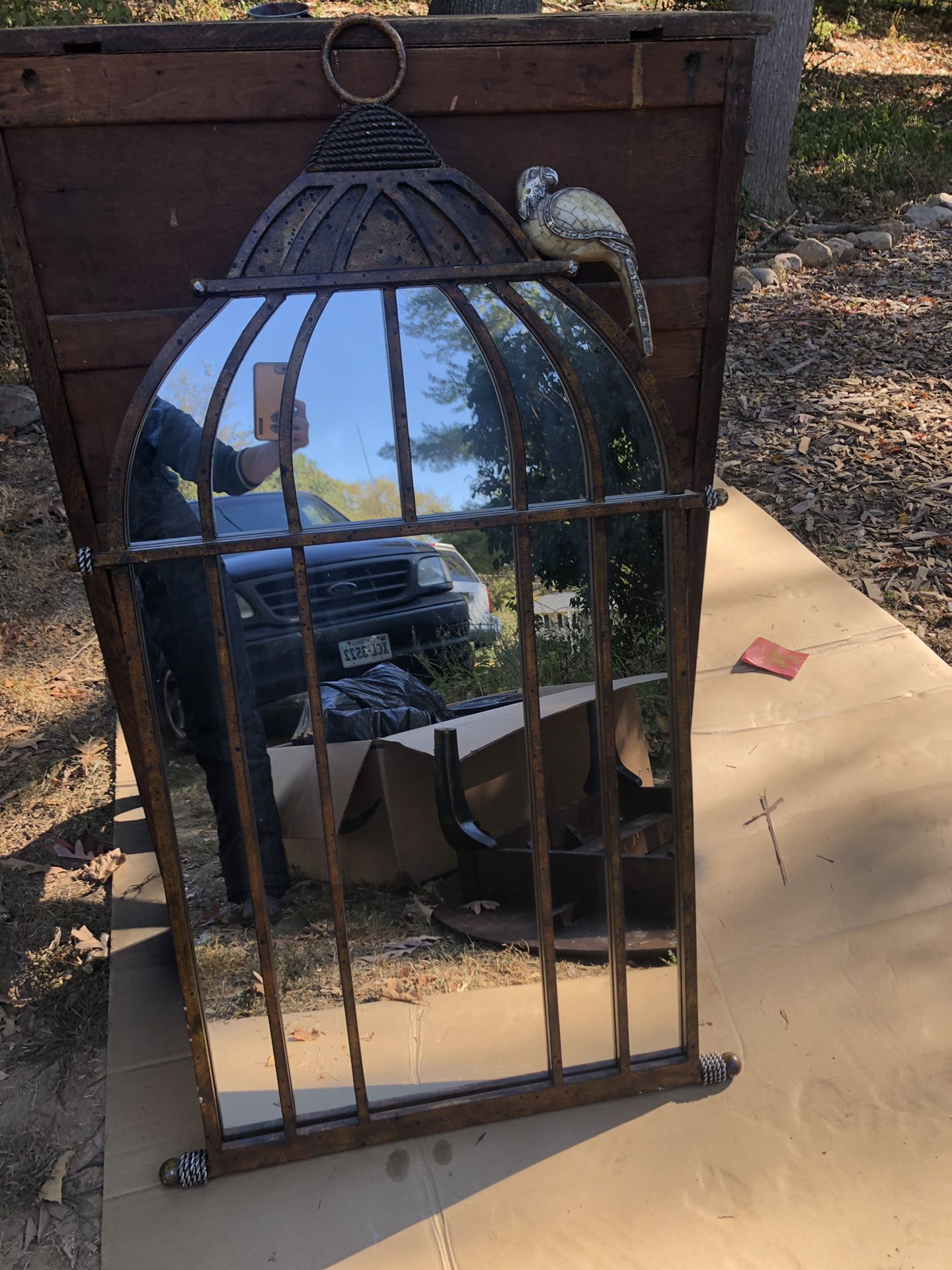 High end window style mirror with bird copper / metallic