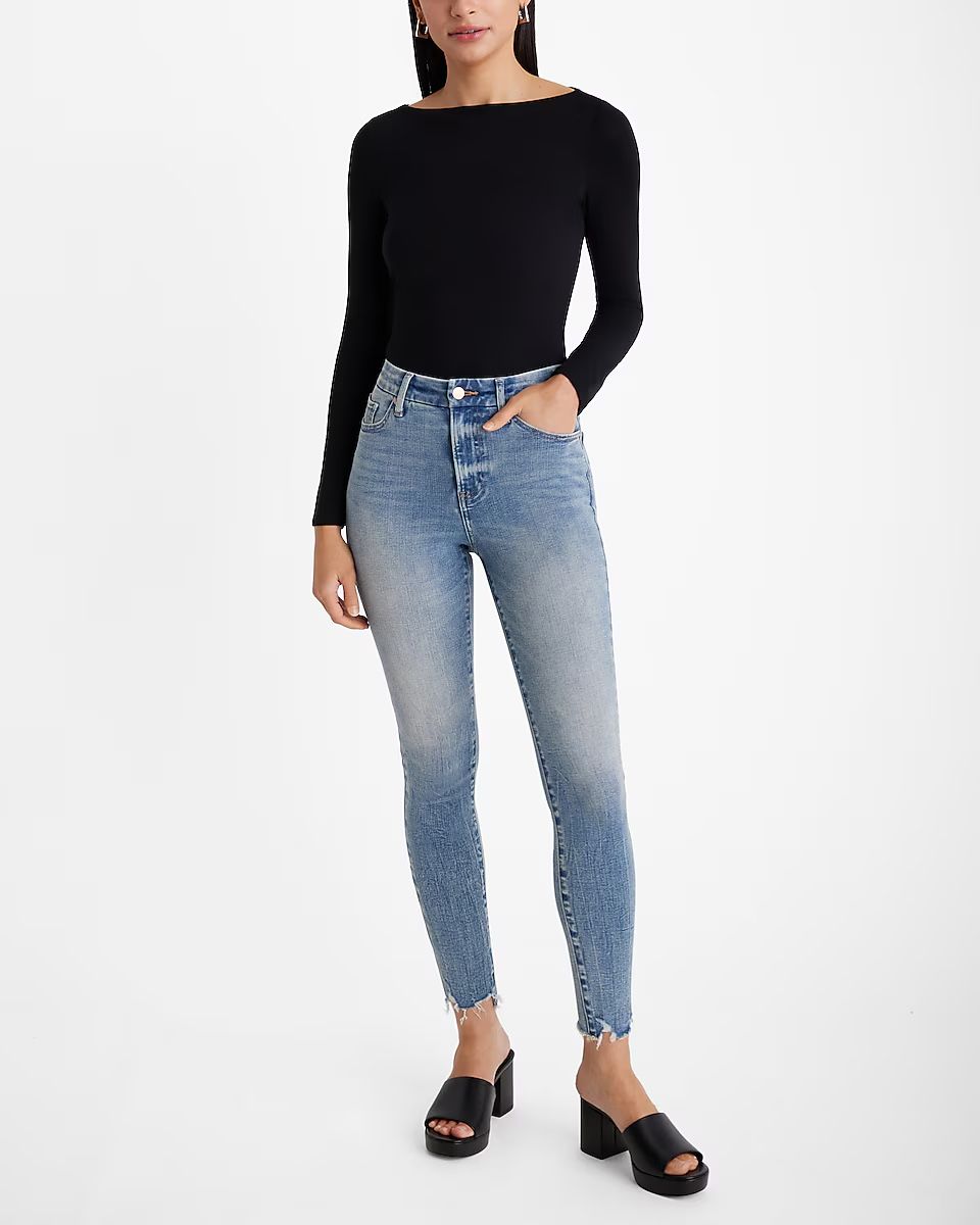 Express High Waisted Medium Wash Stretch Flexx Skinny Jeans 81% Cotton