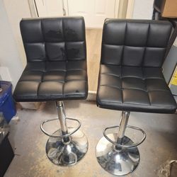 Two Black Leather Bar Stools