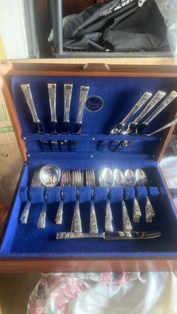 Silverware Flatware Set in Wooden Storage Chest