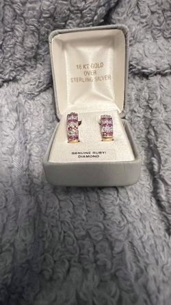 18k Over Silver Genuine Diamond And Ruby 
